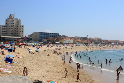 View of the popular beach Praia da Baia in Espinho near Porto, Portugal