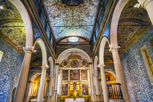 Interior view of Santa Maria Church in city center of beautiful Obidos, Portugal