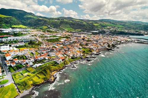 Aerial view of Ribeira Grande town on Sao Miguel Island, Azores Islands, Portugal