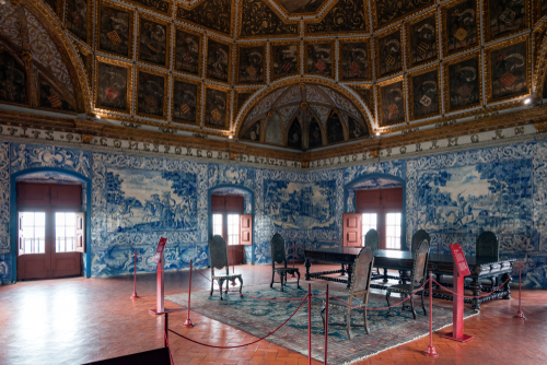Interior of Palace Sintra is located in the town of Sintra, in the Lisbon District of Portugal. It is the best-preserved medieval royal residence in Portugal