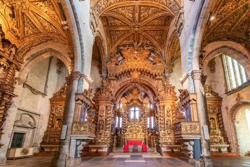 Main Altar of gothic church of Saint Francis (Igreja de Sao Francisco) in Porto, Portugal